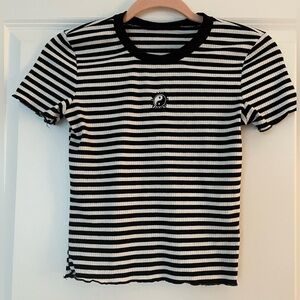 Black and white striped yin yang tee shirt